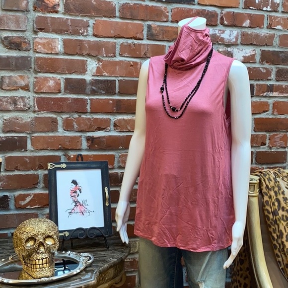 Mauve Cowl Neck Top w/ Hidden Face Mask - Picture 6 of 9